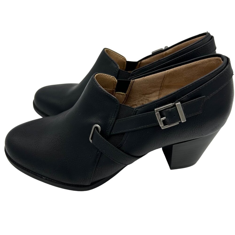 Lifestride Memory Foam Women's Leather Buckle Booties Black 8.5M